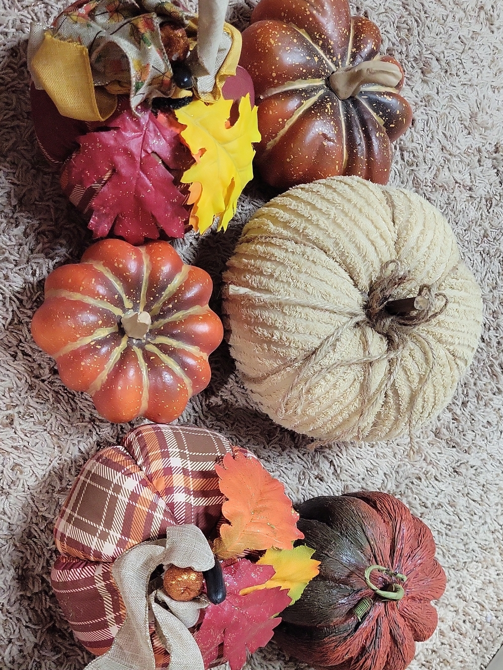 Autumn Fabric & Foam Pumpkin Décor - Beige, Orange, Brown